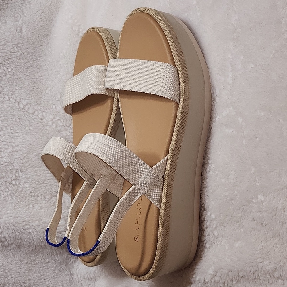 Rothy's Salt The Lightweight Wedge Sandal Cream and Tan Platform Sandals Sz 10 - Picture 13 of 16